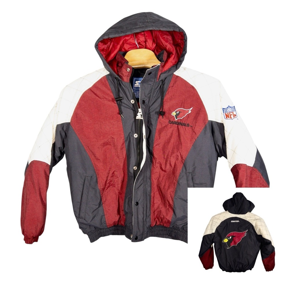 Vintage‎ Starter Arizona Cardinals Puffer Jacket Hooded Mens Large Full Zip Snap